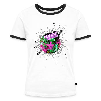 "Bewusst_Mensch25" by Acryl Galerie - Women's Ringer T-Shirt - white/black - Front - Selfina (174cm)