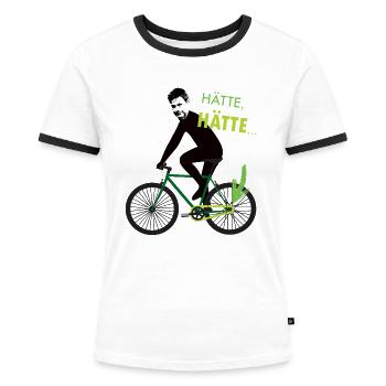 Hätte hätte Fahrradkette Habeck - Frauen Kontrast-T-Shirt - Weiß/Schwarz - Vorne - Selfina (174cm)