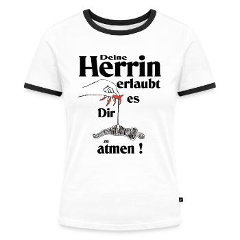Herrin Domina Sklave Opfer - Frauen Kontrast-T-Shirt - Weiß/Schwarz - Vorne - Selfina (174cm)