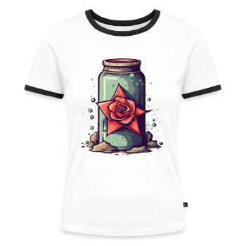 Bottle of magic potion and rose - Women's Ringer T-Shirt - white/black - Front - Selfina (174cm)