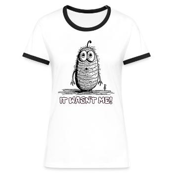 Es war nicht ich, lustiger Cartoon-Wurm - Frauen Kontrast-T-Shirt - Weiß/Schwarz - Vorne - Selfina (174cm)