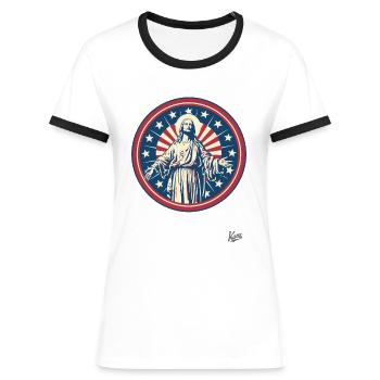 Patriotischer Amerikanischer Jesus - Frauen Kontrast-T-Shirt - Weiß/Schwarz - Vorne - Selfina (174cm)