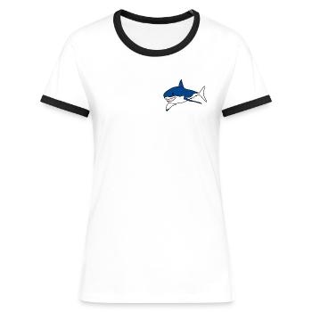 Great White Shark Cartoon - Women's Ringer T-Shirt - white/black - Front - Selfina (174cm)