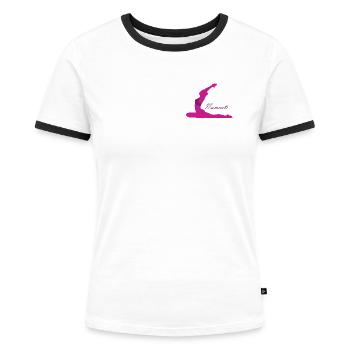 Namaste Yoga - T-shirt contrasté Femme - blanc/noir - Devant - Selfina (174cm)