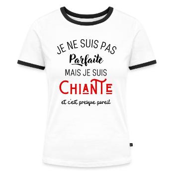 Pas parfaite mais chiante - T-shirt contrasté Femme - blanc/noir - Devant - Selfina (174cm)