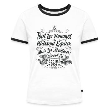 les meilleurs naissent en décembre / Décembre 1964 - T-shirt contrasté Femme - blanc/noir - Devant - Selfina (174cm)
