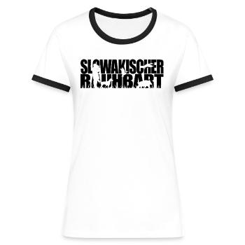 SLOWAKISCHER RAUHBART Jagdhund Wilsigns Jäger - Frauen Kontrast-T-Shirt - Weiß/Schwarz - Vorne - Selfina (174cm)