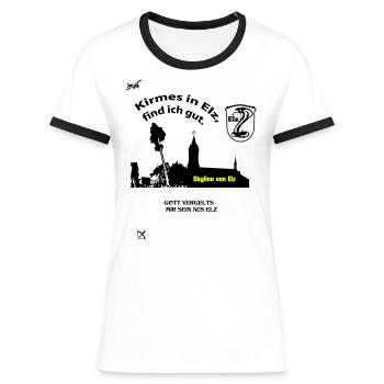 Kirmes in Elz, find ich gut. - Frauen Kontrast-T-Shirt - Weiß/Schwarz - Vorne - Selfina (174cm)