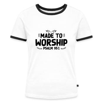 Bibelvers Gebet Glaube Gott - Frauen Kontrast-T-Shirt - Weiß/Schwarz - Vorne - Selfina (174cm)