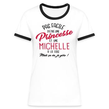 Princesse et Michelle - T-shirt contrasté Femme - blanc/noir - Devant - Selfina (174cm)