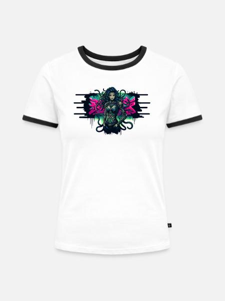 Cyberpunk Medusa – Neon Rebellion - Women's Ringer T-Shirt - white/black