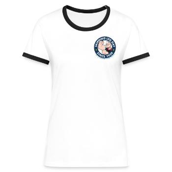 Popeye Skipping Leg Day Since 1929 - Frauen Kontrast-T-Shirt - Weiß/Schwarz - Vorne - Selfina (174cm)