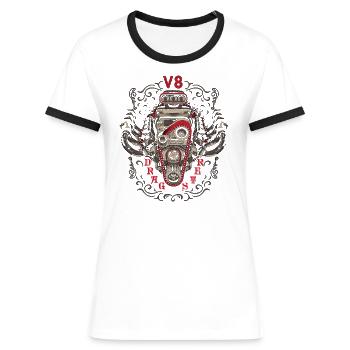 DRAGSTER WEAR - Women's Ringer T-Shirt - white/black - Front - Selfina (174cm)