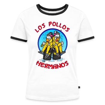 Breaking Bad Los Pollos Hermanos White Pinkman - Frauen Kontrast-T-Shirt - Weiß/Schwarz - Vorne - Selfina (174cm)