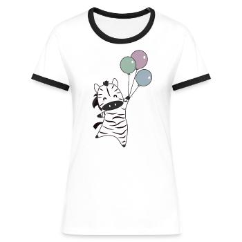 Zebra flies with balloons upwards cute animals - Women's Ringer T-Shirt - white/black - Front - Selfina (174cm)