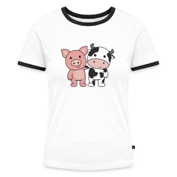 Porc vache cochons animaux mignons - T-shirt contrasté Femme - blanc/noir - Devant - Selfina (174cm)