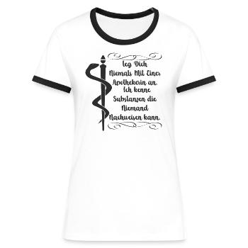 Apothekerin Apotheke Pharmazie Pharmazeutin Pharma - Frauen Kontrast-T-Shirt - Weiß/Schwarz - Vorne - Selfina (174cm)