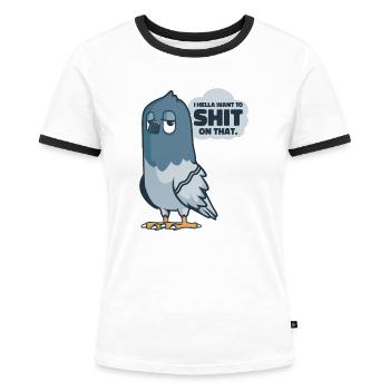 Taube Pooping Comics Vogel Fan Wildlife - Frauen Kontrast-T-Shirt - Weiß/Schwarz - Vorne - Selfina (174cm)