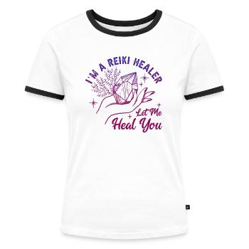 Médecine Reiki Guérisseur Énergie Positive - T-shirt contrasté Femme - blanc/noir - Devant - Selfina (174cm)