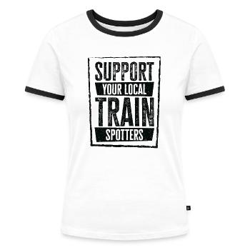 Train Trainspotter Locomotive Hobby Trainspotting - Women's Ringer T-Shirt - white/black - Front - Selfina (174cm)
