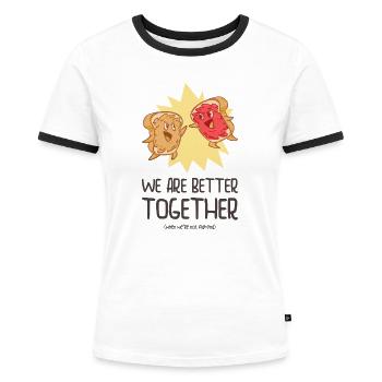 Geschwister Erdnussbutter-Gelee-Toast Großer - Frauen Kontrast-T-Shirt - Weiß/Schwarz - Vorne - Selfina (174cm)