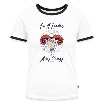 Widder Energie Astrologie Führung Astrologie Fan - Frauen Kontrast-T-Shirt - Weiß/Schwarz - Vorne - Selfina (174cm)