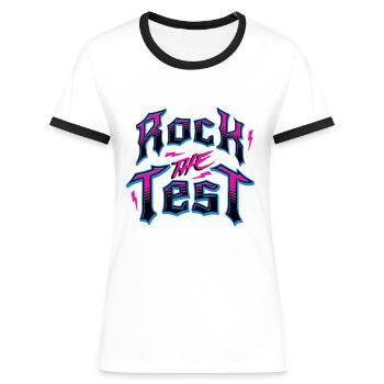 Jour d’examen Rock The Test Journée d’examen drôle d’enseignant - T-shirt contrasté Femme - blanc/noir - Devant - Selfina (174cm)
