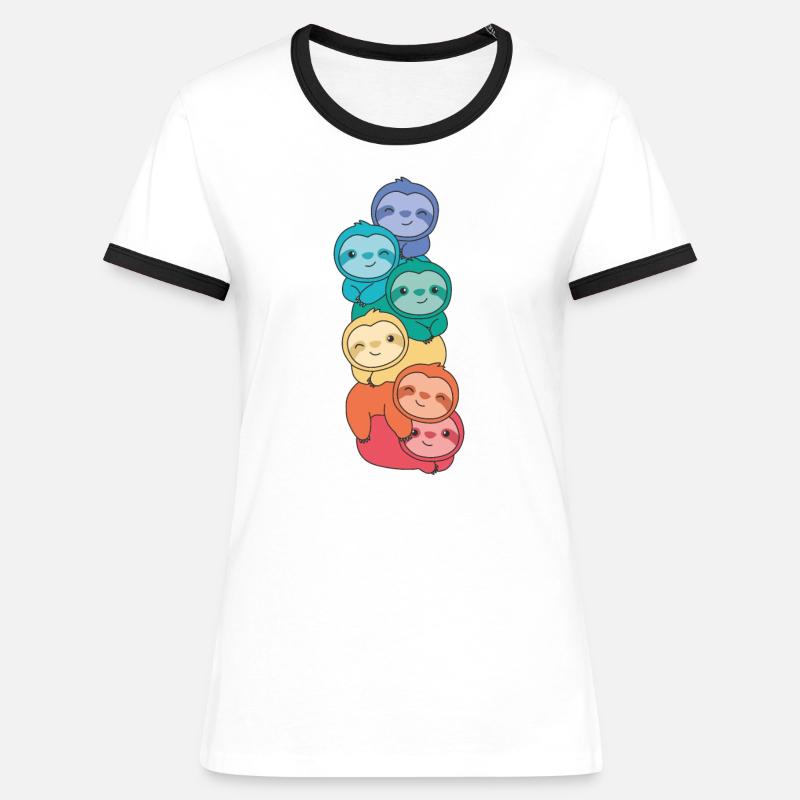 Rainbow Flag Pride LGBTQ Cute Sloth Stack - Women's Ringer T-Shirt - white/black