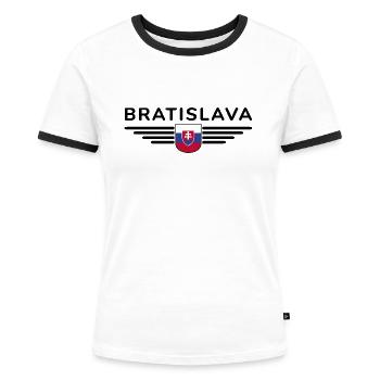 Bratislava, Slovaquie Style Design T-Shirt - T-shirt contrasté Femme - blanc/noir - Devant - Selfina (174cm)