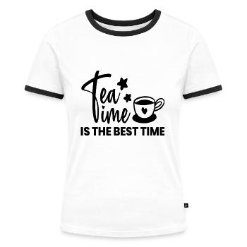 TIME TEA 2png - Women's Ringer T-Shirt - white/black - Front - Selfina (174cm)