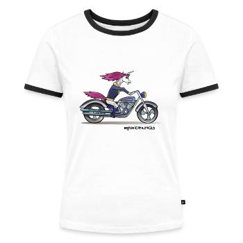 Badass motorcycle unicorn - myunicorn.rocks - Frauen Kontrast-T-Shirt - Weiß/Schwarz - Vorne - Selfina (174cm)