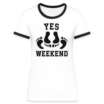Pieds Érotique effronté dicton Idée cadeau - T-shirt contrasté Femme - blanc/noir - Devant - Selfina (174cm)