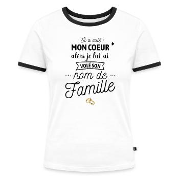 Son nom de famille - T-shirt contrasté Femme - blanc/noir - Devant - Selfina (174cm)