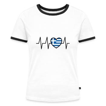 Grec drôle disant cadeau de la Grèce - T-shirt contrasté Femme - blanc/noir - Devant - Selfina (174cm)