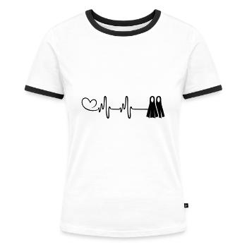 Diving fins pulse heart - Women's Ringer T-Shirt - white/black - Front - Selfina (174cm)