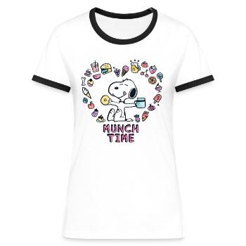 Peanuts Snoopy Munch Time - Frauen Kontrast-T-Shirt - Weiß/Schwarz - Vorne - Selfina (174cm)