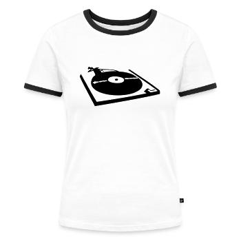 DJ, record player, vinyl - Women's Ringer T-Shirt - white/black - Front - Selfina (174cm)
