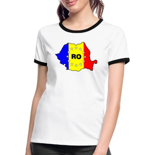 Rumänien-Karte mit EU-Sternen - Frauen Kontrast-T-Shirt