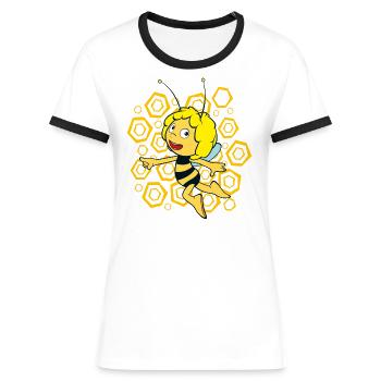 Biene Maja Bienenkorb - Frauen Kontrast-T-Shirt - Weiß/Schwarz - Vorne - Selfina (174cm)