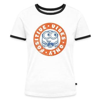 Minions Bob Positive Vibes - Frauen Kontrast-T-Shirt - Weiß/Schwarz - Vorne - Selfina (174cm)