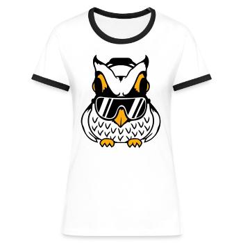 Eule Kopfhörer Sonnenbrille Cool Musik hören Party - Frauen Kontrast-T-Shirt - Weiß/Schwarz - Vorne - Selfina (174cm)
