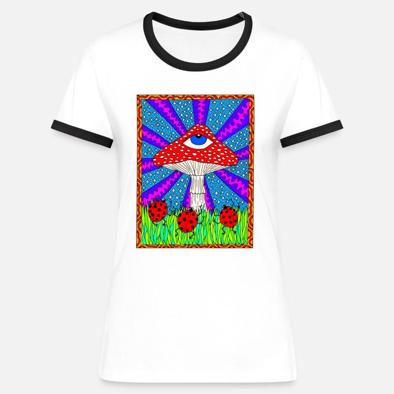 Hippie Magic Toadstool Retro Psychedelic - Women's Ringer T-Shirt - white/black