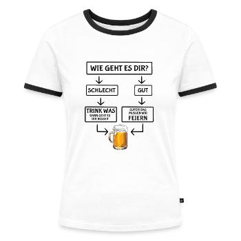Wie geht es dir - Biertrinker - Männertag - Frauen Kontrast-T-Shirt - Weiß/Schwarz - Vorne - Selfina (174cm)