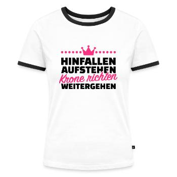 Krone richten weitergehen - Frauen Kontrast-T-Shirt - Weiß/Schwarz - Vorne - Selfina (174cm)