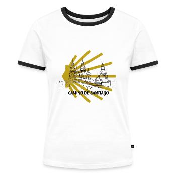 Camino - Camino de Santiago - Pilgrimage - Santiago - Women's Ringer T-Shirt - white/black - Front - Selfina (174cm)