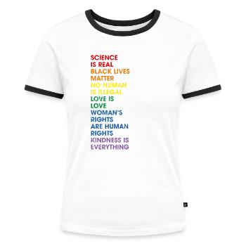 Gay Pride Human Rights Proud Ally LGBT - Frauen Kontrast-T-Shirt - Weiß/Schwarz - Vorne - Selfina (174cm)
