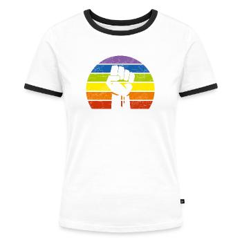 LGBT Pride Flag Fist Retro BLM Vintage Black Lives - Frauen Kontrast-T-Shirt - Weiß/Schwarz - Vorne - Selfina (174cm)