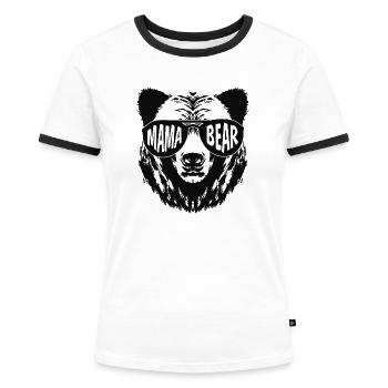 Mama Bear Funny Bear with Sunglasses Mother Mom - Frauen Kontrast-T-Shirt - Weiß/Schwarz - Vorne - Selfina (174cm)