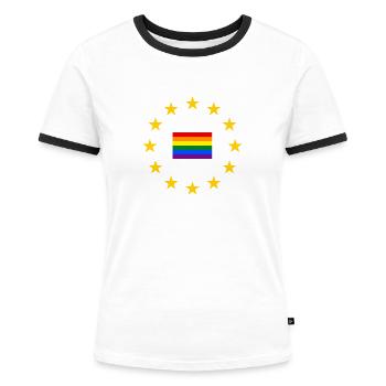 Europa EU Sterne Regenbogenflagge - Frauen Kontrast-T-Shirt - Weiß/Schwarz - Vorne - Selfina (174cm)