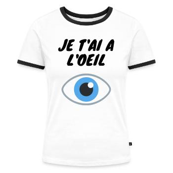 je t ai a l oeil - T-shirt contrasté Femme - blanc/noir - Devant - Selfina (174cm)